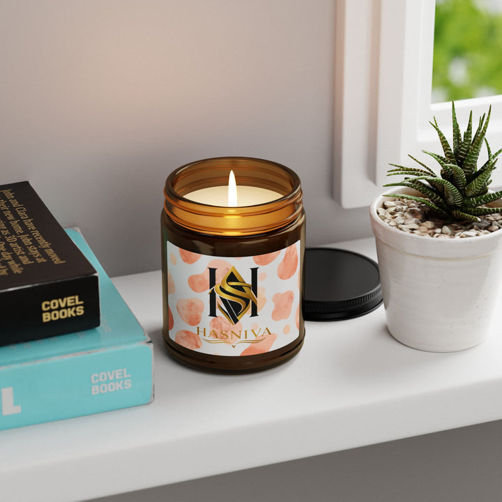 Blush Watercolor Scented Soy Candle in Amber Jar – Modern Artistic Vibe