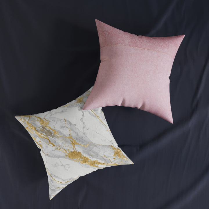 Chic Marble Square Pillow – Custom, Gold Accent, Pink Back, Luxe Decor