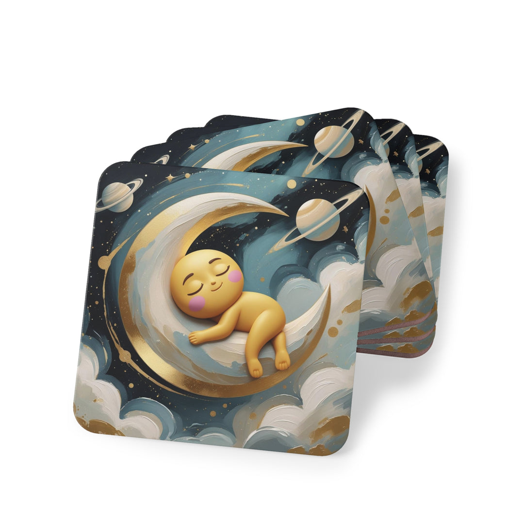 Whimsical Baby Moon & Stars Coasters – Cute Nursery Decor, Set of 4