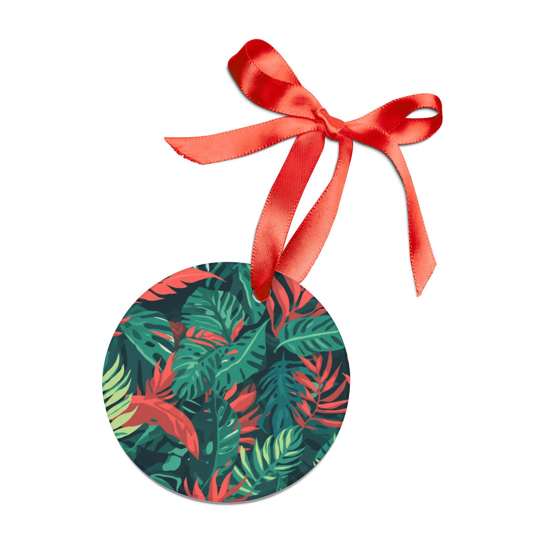 Personalized Acrylic Ornament with Ribbon – Tropical Leaf Jungle Vibe Decor