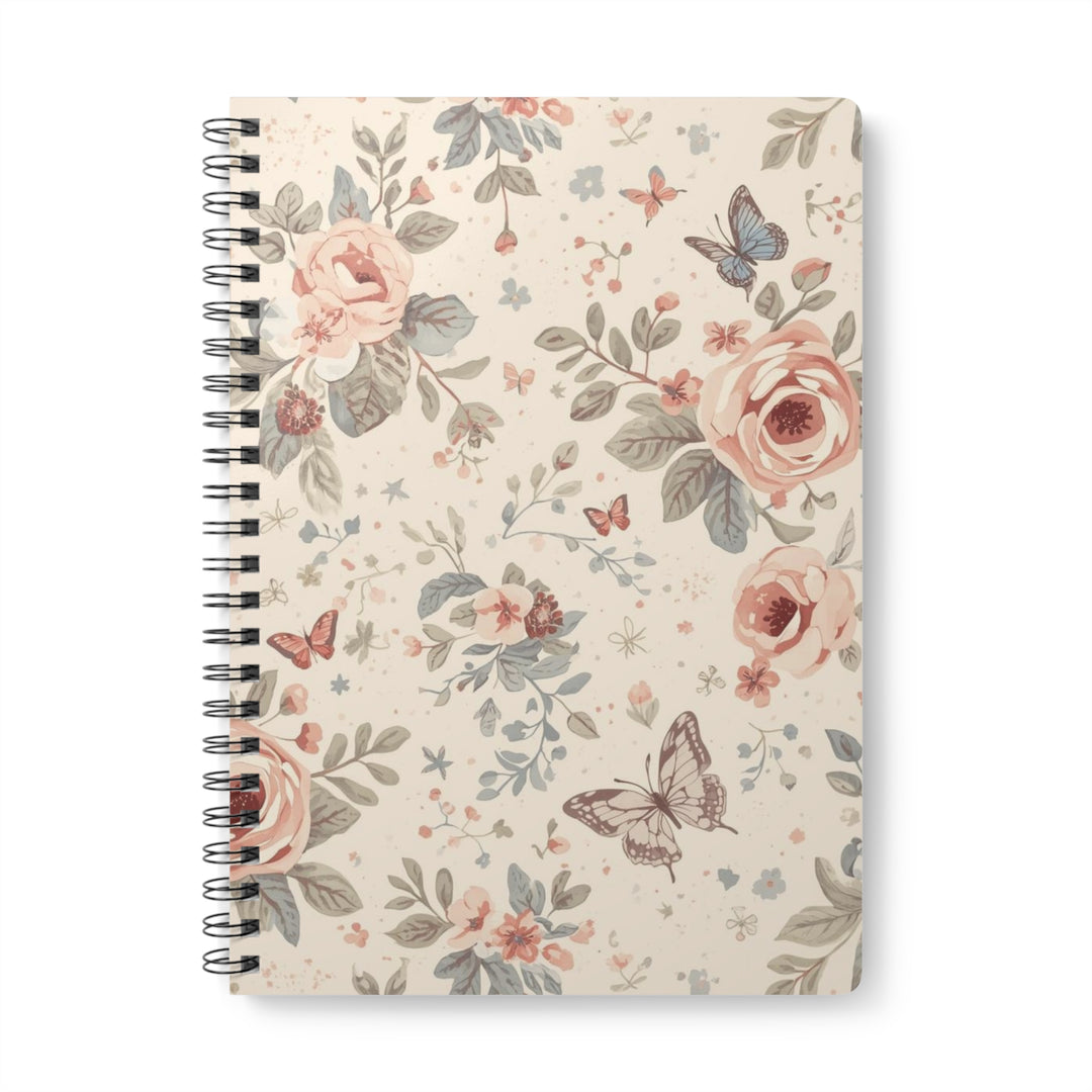 Floral Wirobound Softcover Notebook A5 – Pastel Roses, Vintage Chic Journal