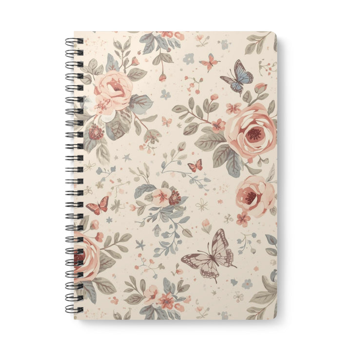 Floral Wirobound Softcover Notebook A5 – Pastel Roses, Vintage Chic Journal