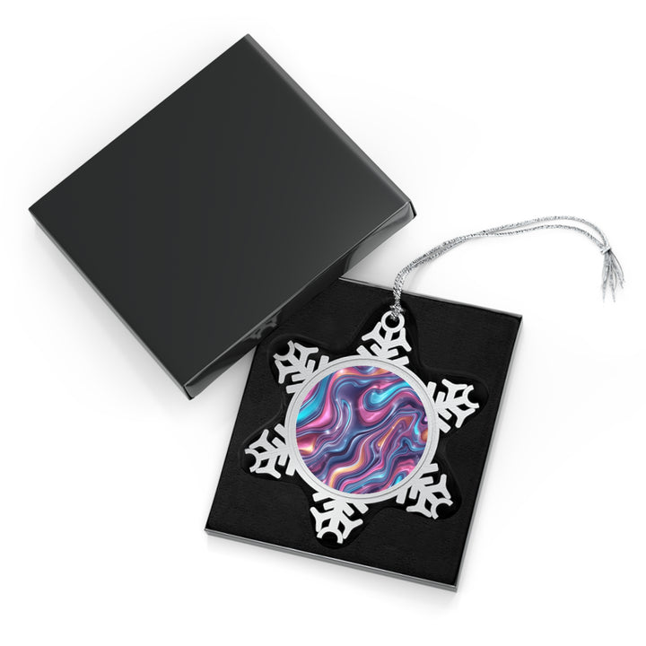 Custom Pewter Snowflake Ornament – Handcrafted, Iridescent Marble Design