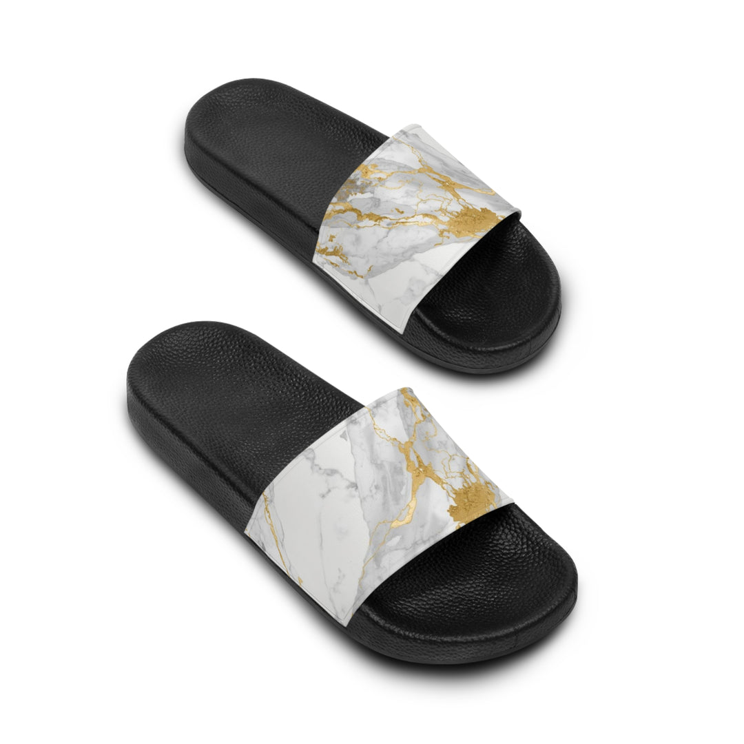Personalized Marble Gold Men's Slide Sandals – Custom Comfort & Luxe Style