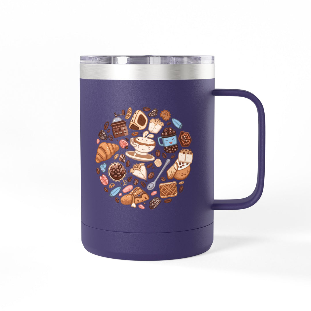 Warm 15oz Coffee Mug Tumbler – Whimsical Café Cartoon, Insulated & Stylish