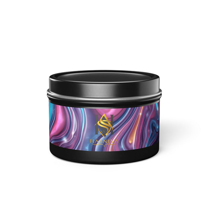 Handcrafted Iridescent Tin Candle – Luxe Soy, Custom Swirl Design, Gift-Ready