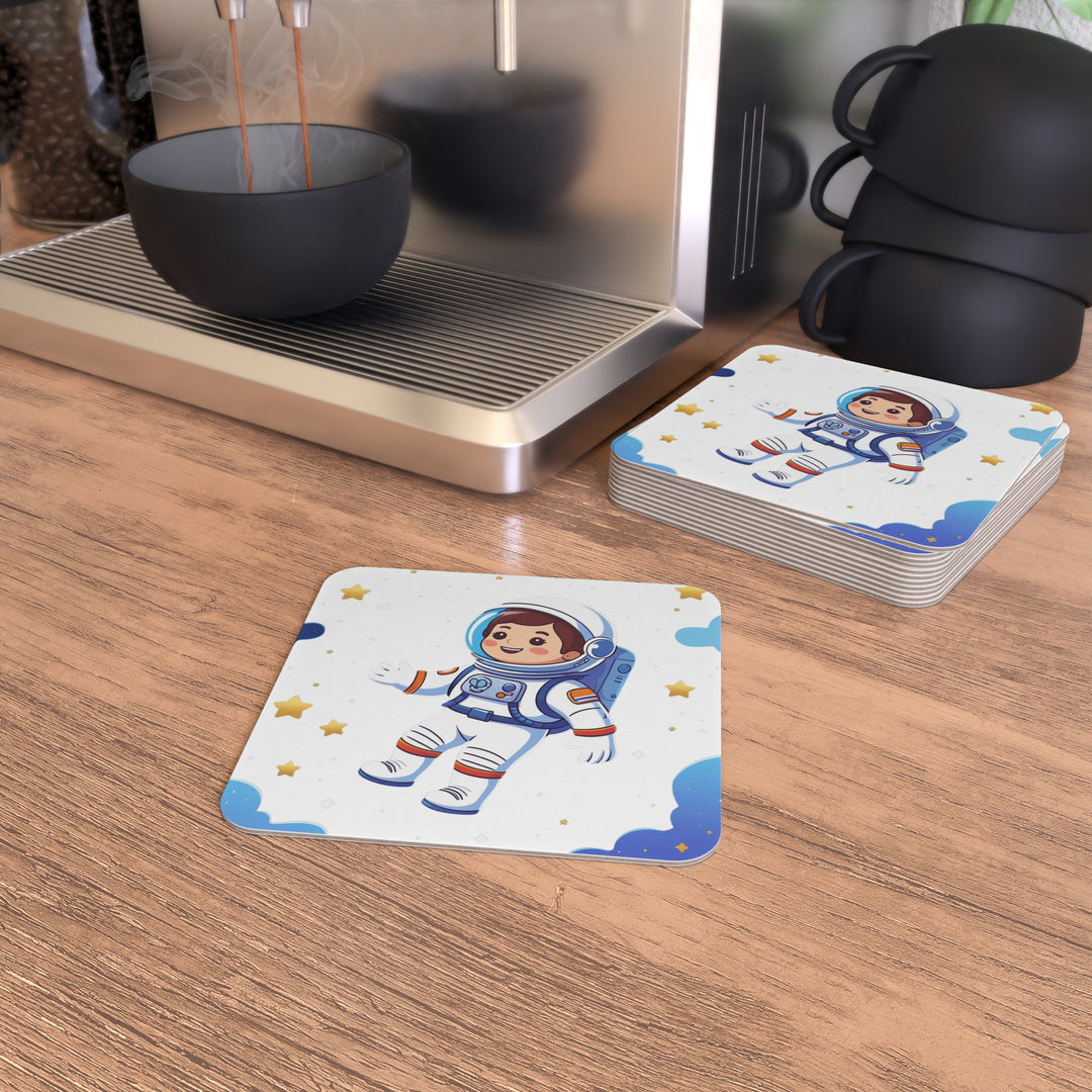 Space-Themed Square Coasters (50/100 pcs) – Cute Astronaut Kids Party Decor