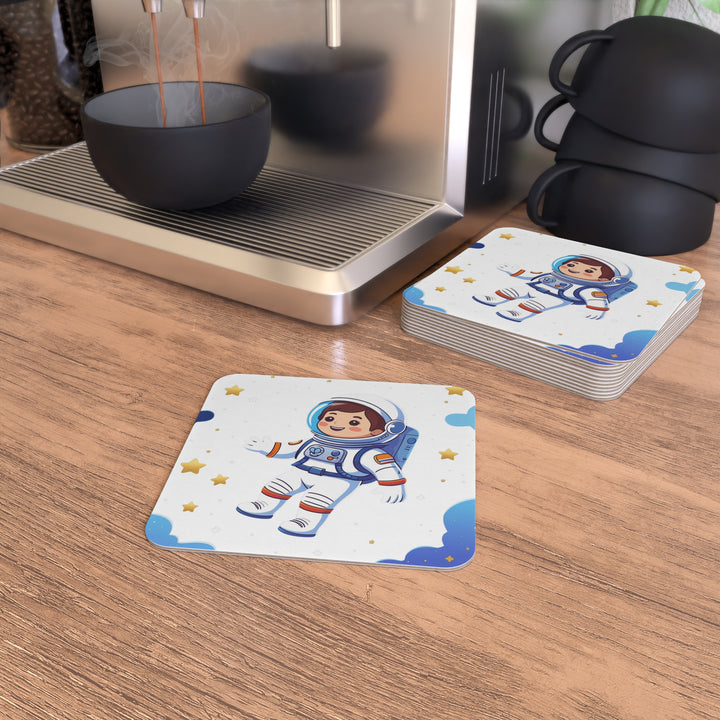 Space-Themed Square Coasters (50/100 pcs) – Cute Astronaut Kids Party Decor