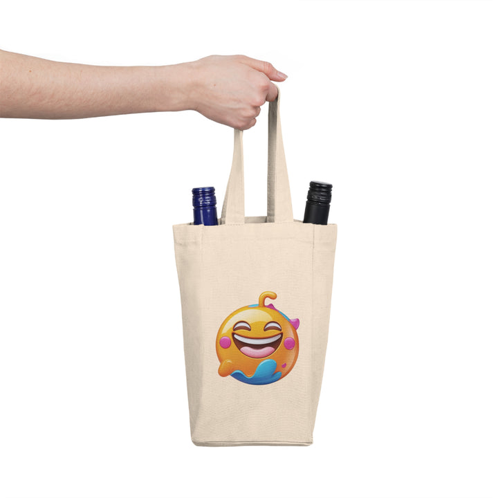 Double Wine Tote Bag – Emoji Fun, Insulated Canvas Carrier for 2 Bottles
