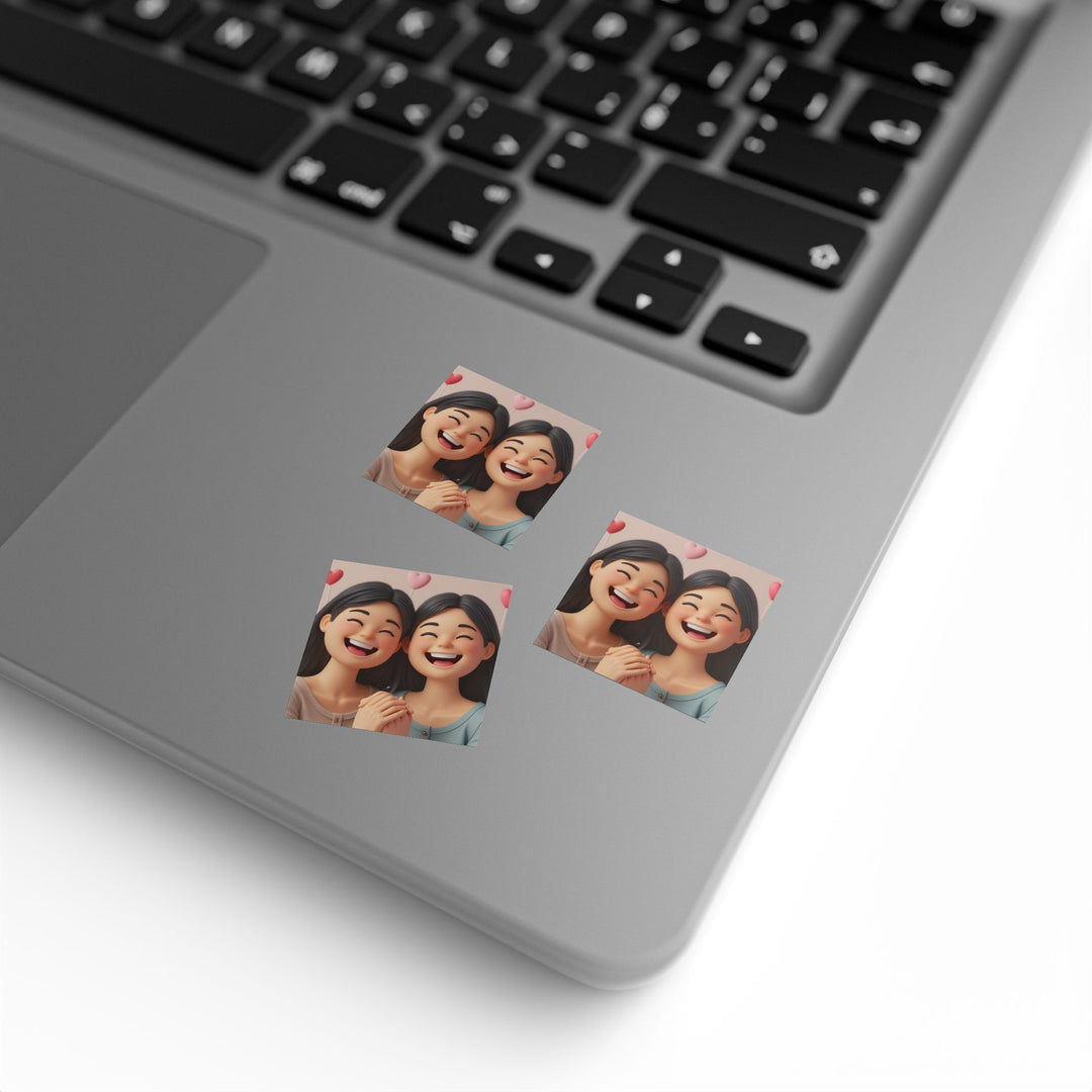 Joyful 3D Cartoon Girls Square Sticker Rolls – Cute, Durable Label Magic