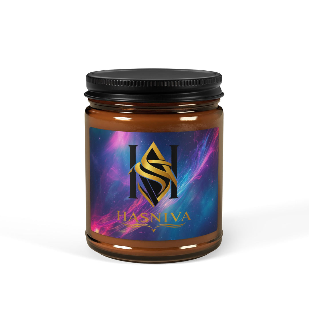 Cosmic Glow Scented Soy Candle: Amber Jar, Neon Swirl Design, 4oz/9oz