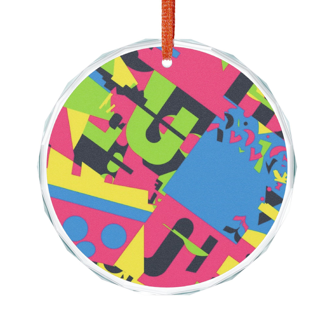 Crystal Glass Ornament – Bold Geometric Neon Art, Round or Heart Shape