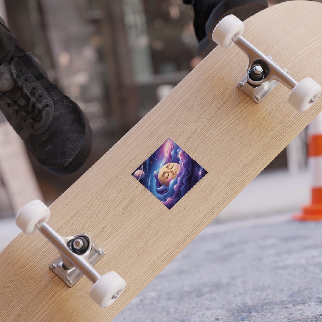 Dreamy Galaxy Moon Face Transparent Outdoor Sticker – Square, Weatherproof