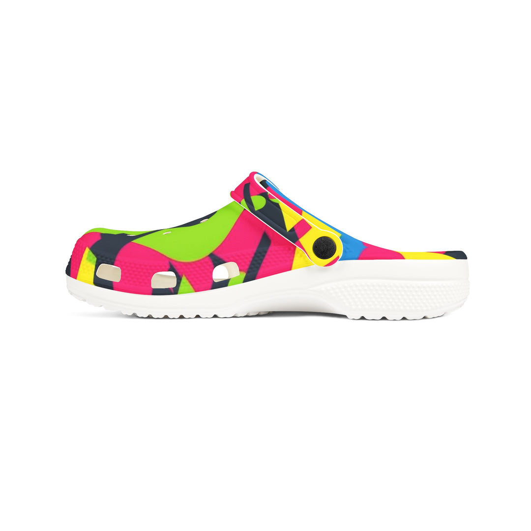 Vibrant Abstract EVA Foam Rubber Clogs – Neon Geometric, Ultra Comfy, Trendy