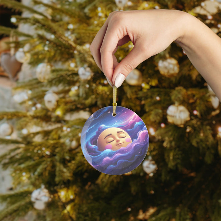 Galaxy Moon Face Custom Glass Ornament – Handcrafted Whimsical Space Decor