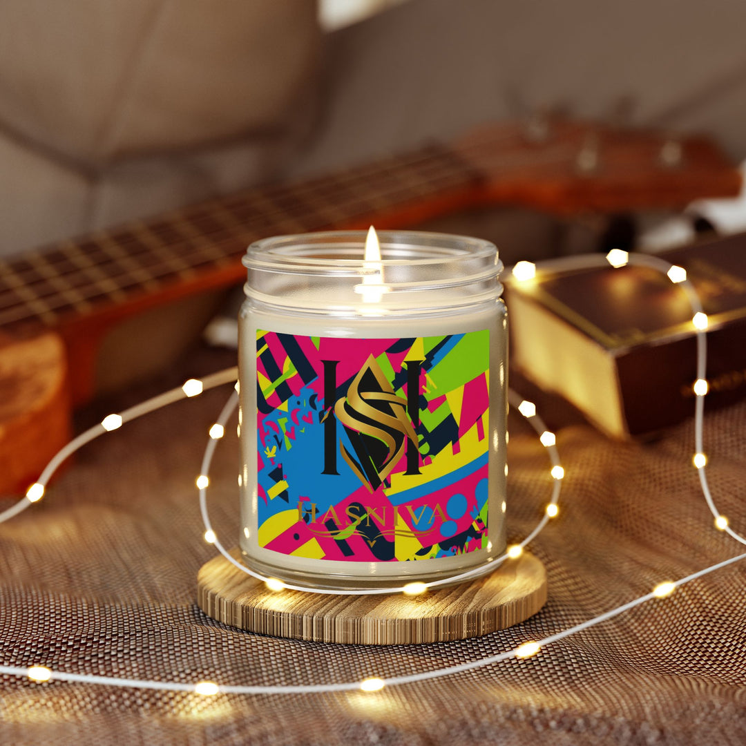 Hand-Poured Coconut Apricot Candles – Bold Neon Geometric, 4oz/9oz