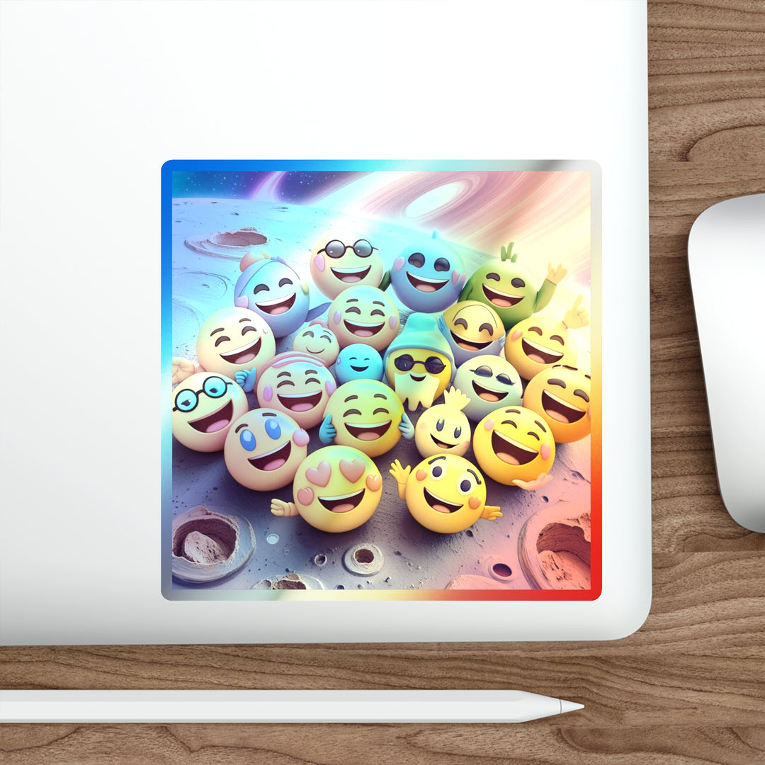 Holographic Die-Cut Emoji Cosmic Sticker – Vibrant, Retro, Fun & Durable!