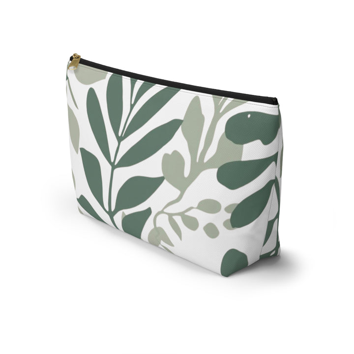 Leafy Green Botanical T-Bottom Accessory Pouch – Chic, Modern Organizer
