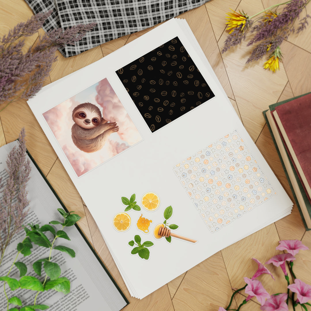 Trendy 5pc Sticker Sheet Bundle – Coffee, Cute Pastels, Sloth & More!