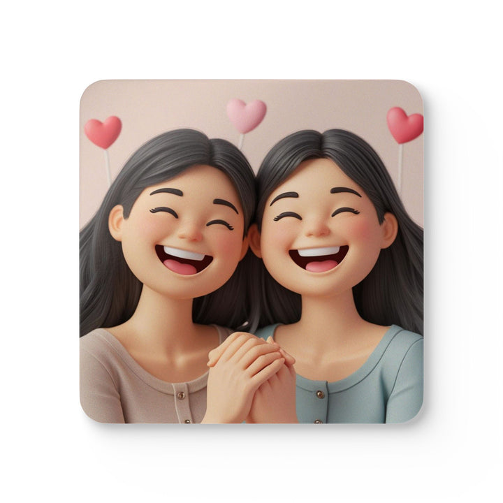 Cartoon Girls Friendship Corkwood Coaster Set – Cute, High-Gloss, Giftable