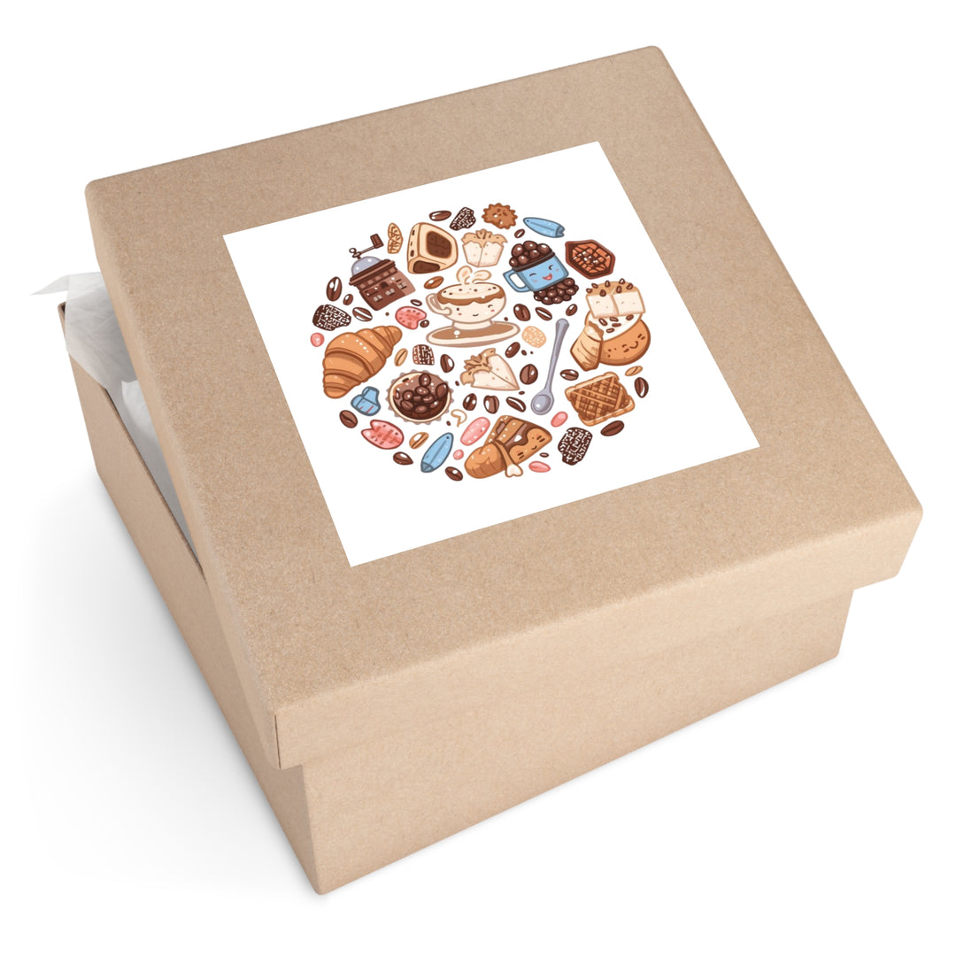Whimsical Café Laminate Square Stickers – Waterproof, Durable, Trendy!