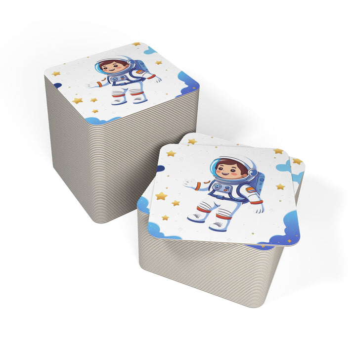 Space-Themed Square Coasters (50/100 pcs) – Cute Astronaut Kids Party Decor
