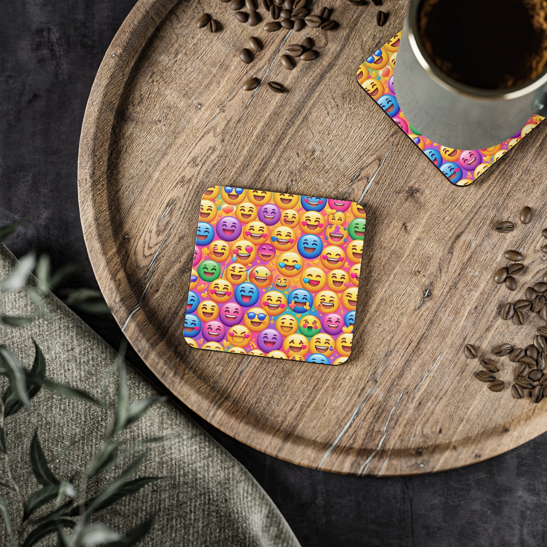 Cheerful Emoji Pattern Coasters – Vibrant, Durable, Fun Table Decor Set