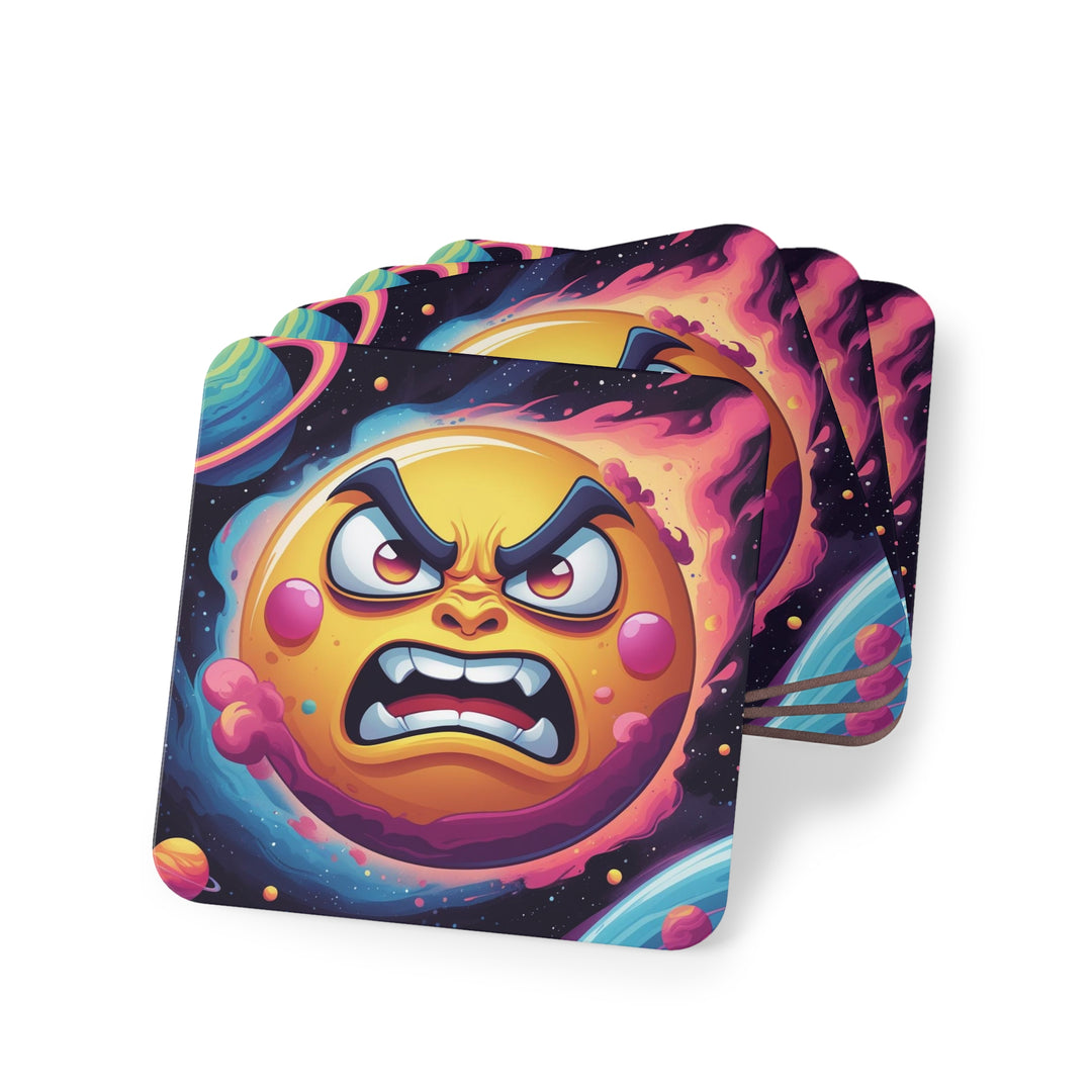 Cosmic Fun Angry Sun Coasters – Bold Space Cartoon, Stylish Table Protection