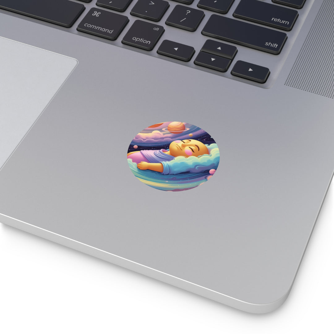 Custom Round Vinyl Sticker – Cosmic Baby Dream Galaxy, Waterproof & Durable