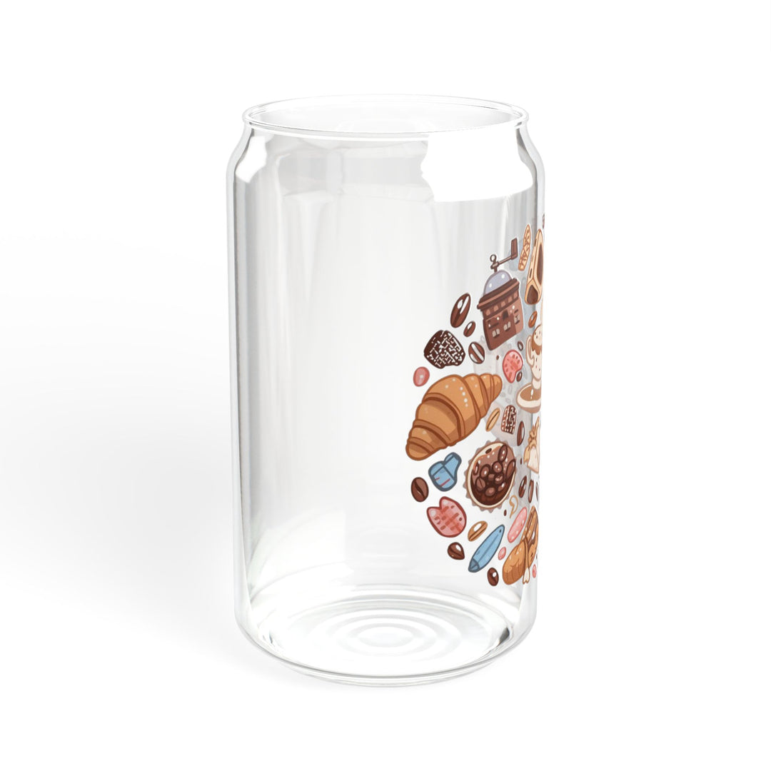 Whimsical Café Sipper Glass 16oz – Coffee & Dessert Cartoon Tumbler