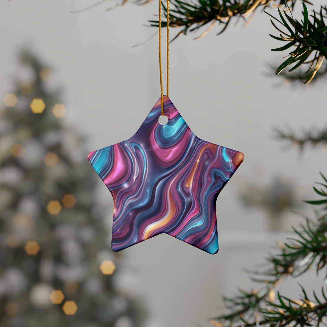 Custom Double-Sided Ceramic Ornaments – Iridescent Swirl Modern Decor