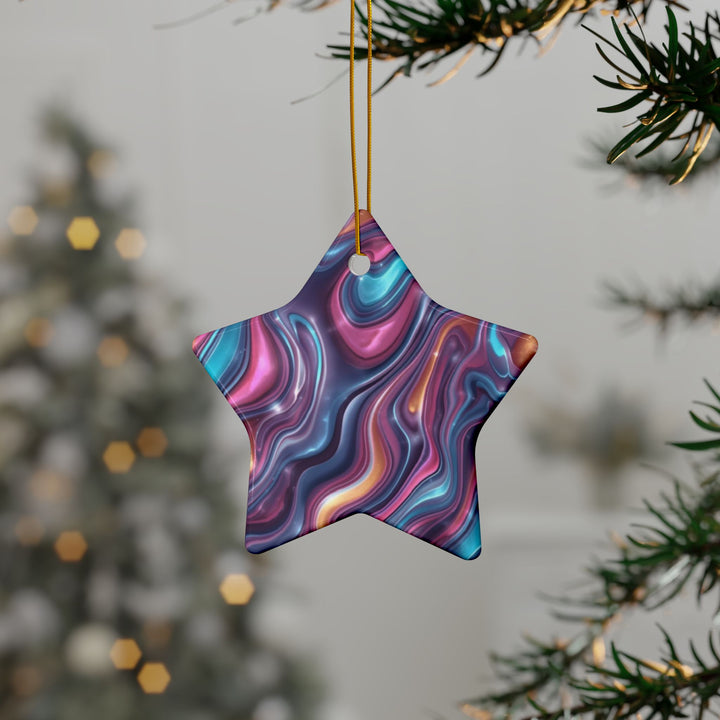 Custom Double-Sided Ceramic Ornaments – Iridescent Swirl Modern Decor