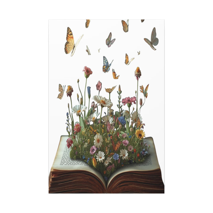 Magical Pop-Up Book Matte Canvas – Whimsical Wildflowers & Butterflies Art