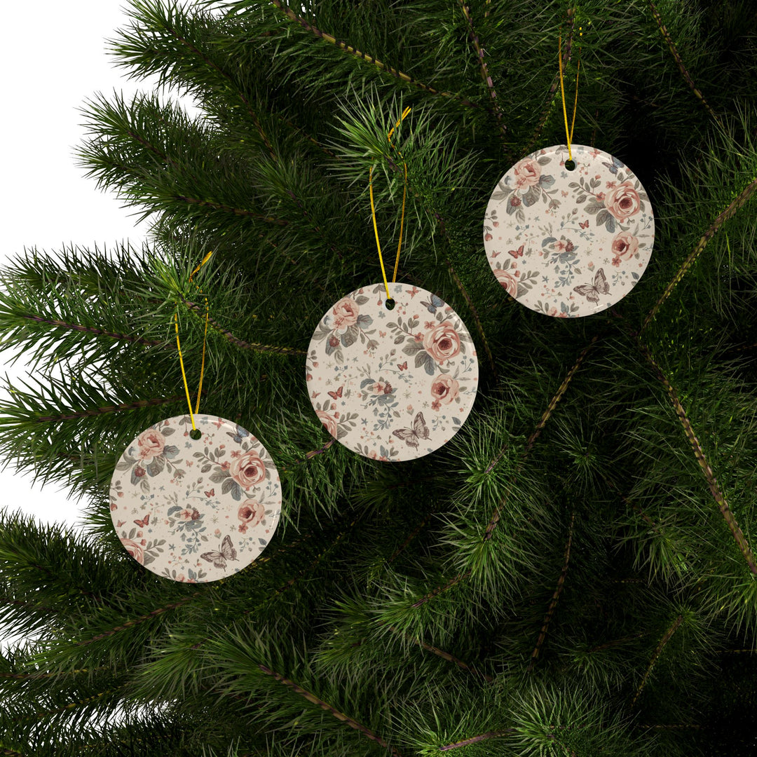 Custom Floral Double-Sided Ceramic Ornaments – Vintage Roses, Set of 1-10