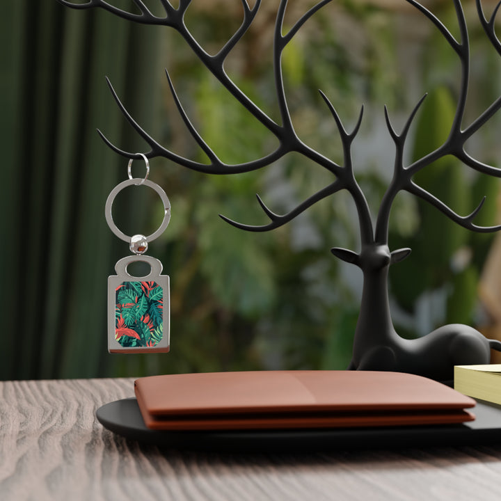 Rectangle Photo Keyring – Tropical Leaf Jungle Vibe, Custom Memory Gift