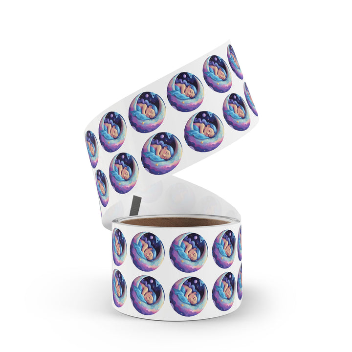 Dreamy Moon Girl Round Sticker Labels – Durable, Glossy, Celestial Rolls