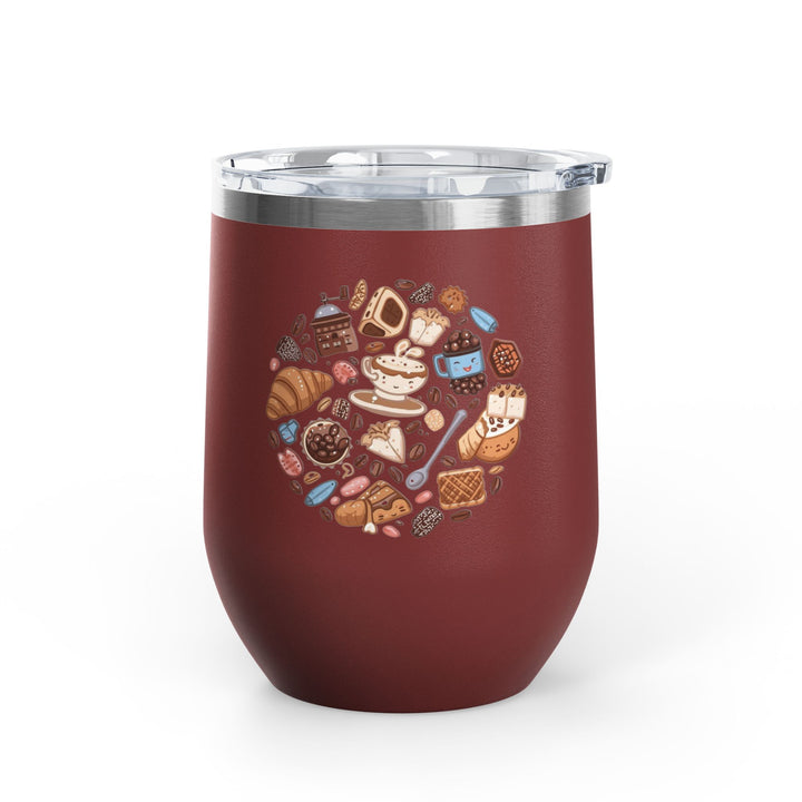 Whimsical Café 12oz Stainless Steel Wine Tumbler – Cartoon Coffee & Sweets