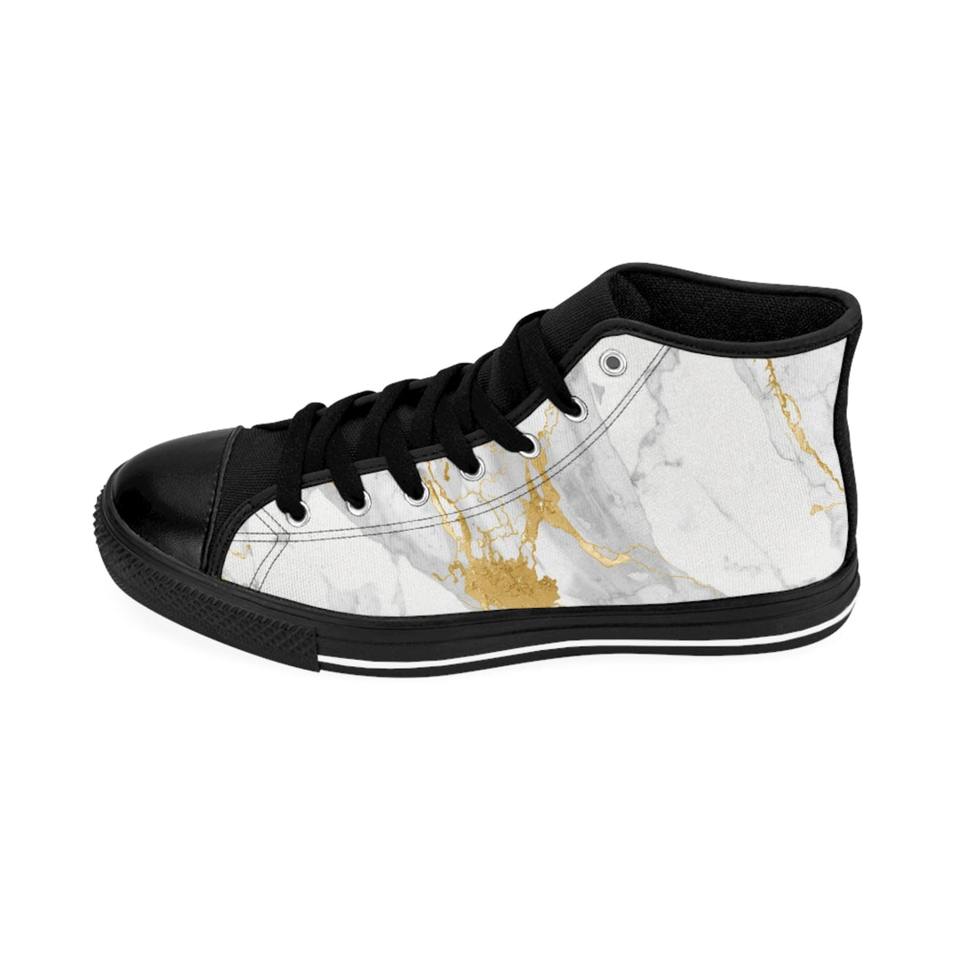 Men’s High-Top Classic Sneakers – Marble Gold Design, Trendy & Comfy