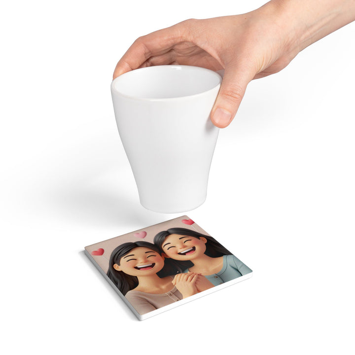 Chic 3D Cartoon Ceramic Coasters – Smiling Girls, Cute & Stylish Decor