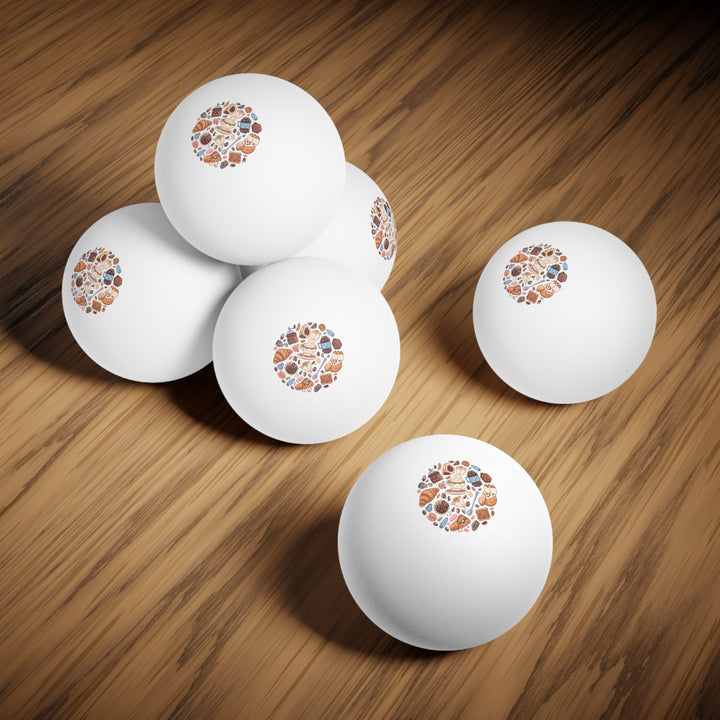 Custom Coffee & Dessert Cartoon Ping Pong Balls – Set of 6, Whimsical Style