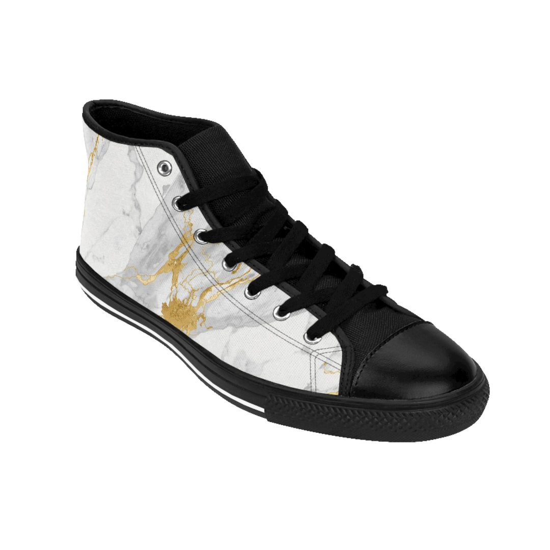 Men’s High-Top Classic Sneakers – Marble Gold Design, Trendy & Comfy