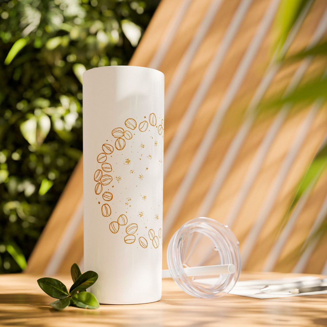 Coffee Lover’s 20oz Skinny Tumbler – Chic Hand-Drawn Beans & Straw