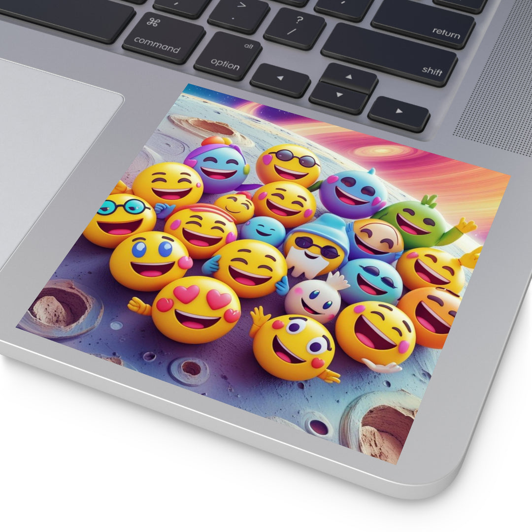 Vibrant Laminate Square Sticker – Fun Space Emoji Cartoon, Water-Resistant