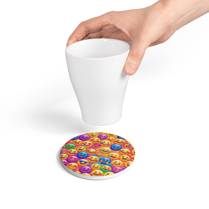 Vibrant Emoji Ceramic Coaster – Fun Smiley Face Art, Cork-Backed Protection