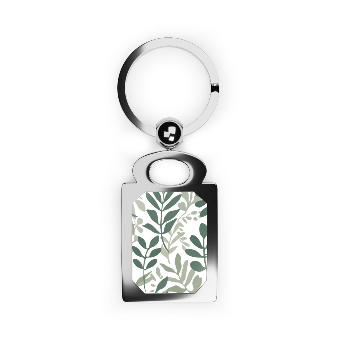 Rectangle Photo Keyring – Botanical Green Foliage, Personalized Gift