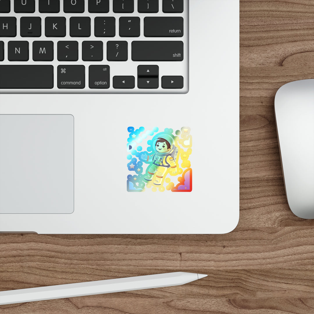 Holographic Die-Cut Astronaut Sticker – Playful Space Cartoon Vinyl Decor