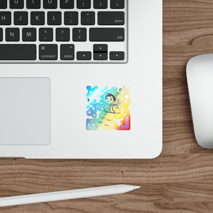 Holographic Die-Cut Astronaut Sticker – Playful Space Cartoon Vinyl Decor