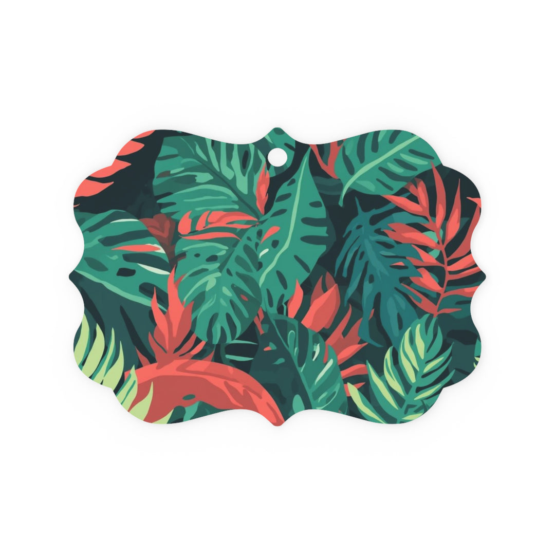 Double-Sided Metal Plaque Ornament – Tropical Leaf Jungle Decor, Glossy Finish