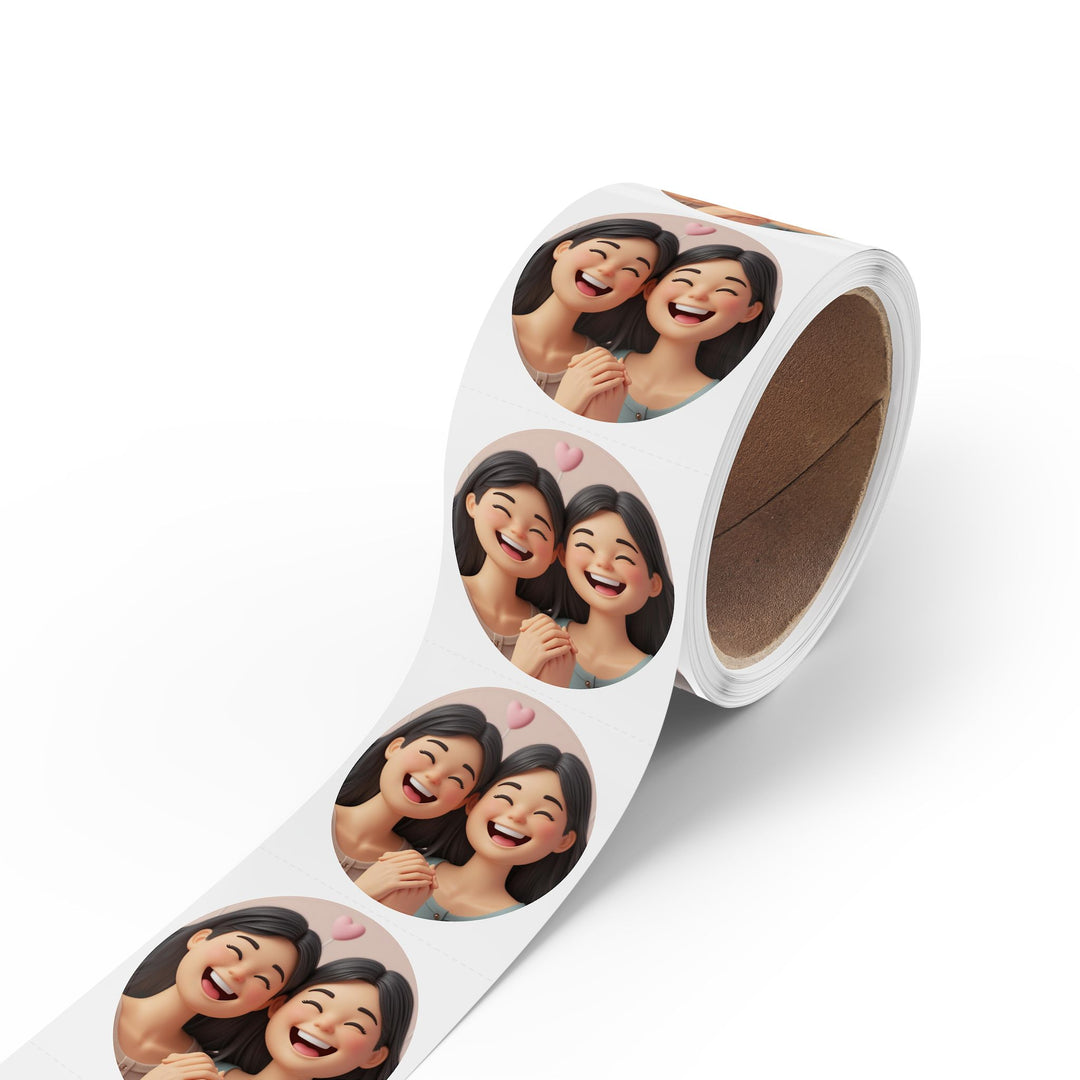 Joyful Friends 3D Cartoon Round Sticker Label Rolls – Durable & Stylish