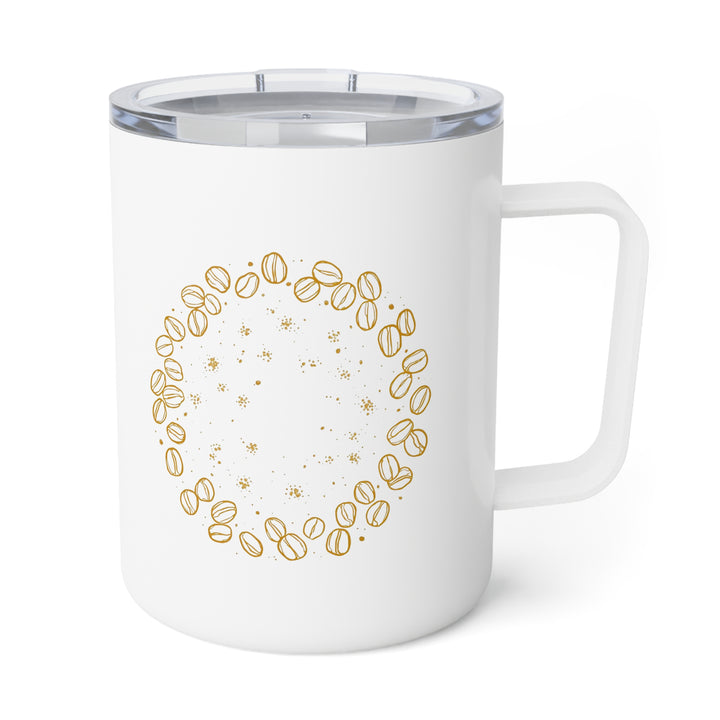 10oz Insulated Coffee Mug – Modern Café Style, Hand-Drawn Beans, Spill-Proof